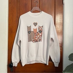 Sold🥀 Vintage Jerzees Embroidered Cat Crewneck Sweatshirt Cat Lover Sweater XL